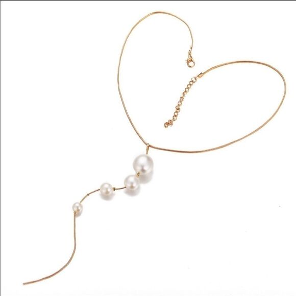 Necklace Tassel Faux Pearls Gold plated - Picture 6 of 9